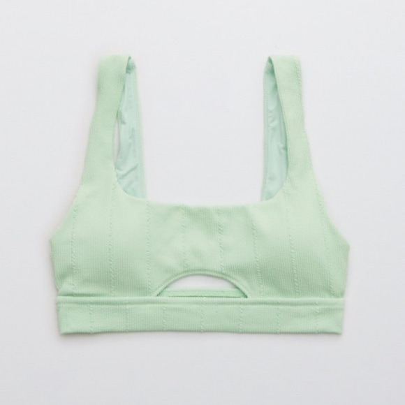 AERIE Crinkle Cut Out Scoop Bikini Top Mist Green Swim Beach Beachy Summer Boho - Picture 1 of 8